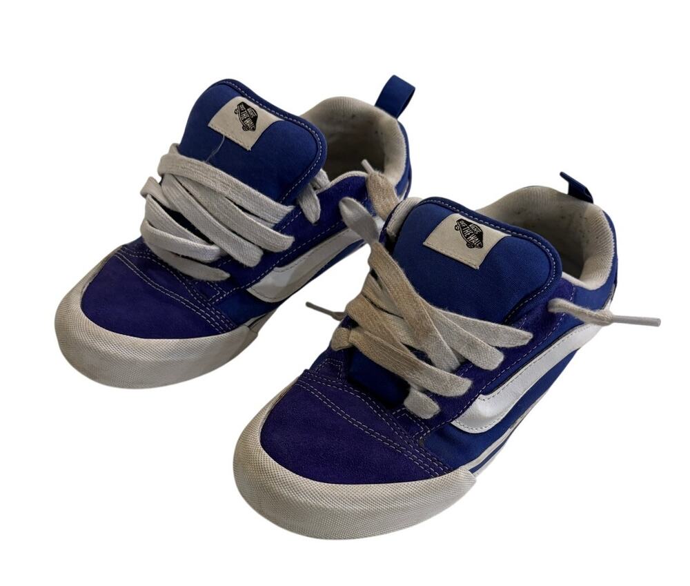 Vans Knu Skool Skate Shoes Sneakers Blue White Suede Juniors 7 Chunky